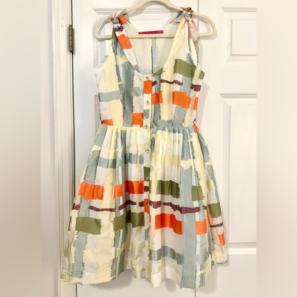 Vibrant Orange and Green Casual Dress